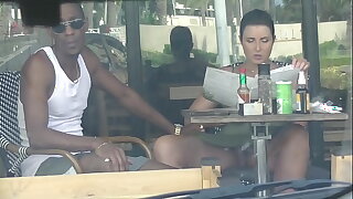 Cheating Wife #4 Part 3 - Hubby films me outside a cafe Upskirt Precocious and having an Interracial affair with a Perfidious Man!!!